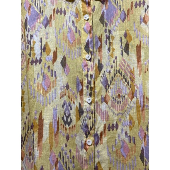 Coldwater Creek Womens 3X Button-Down Southwest Print Shirt 100% Linen Yellow - Picture 2 of 6
